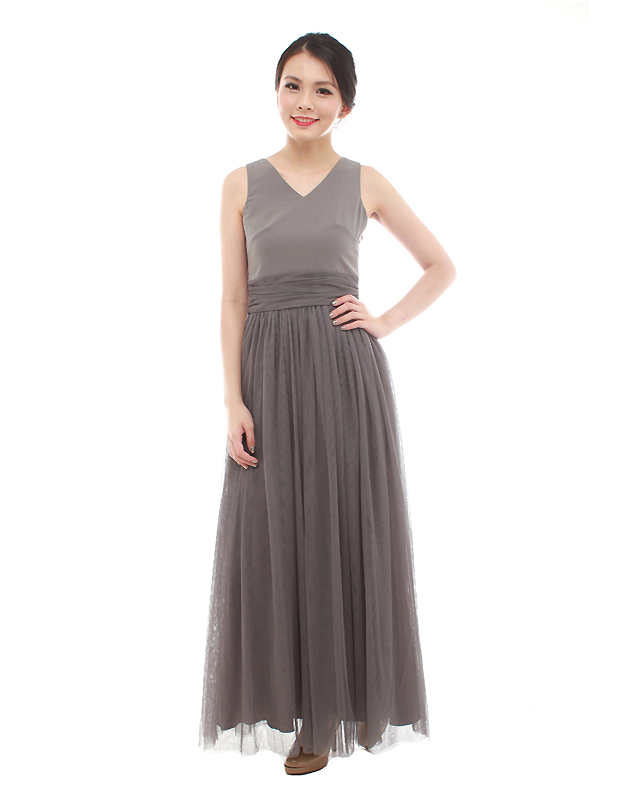 Vera Maxi Tulle Dress in Dark Grey